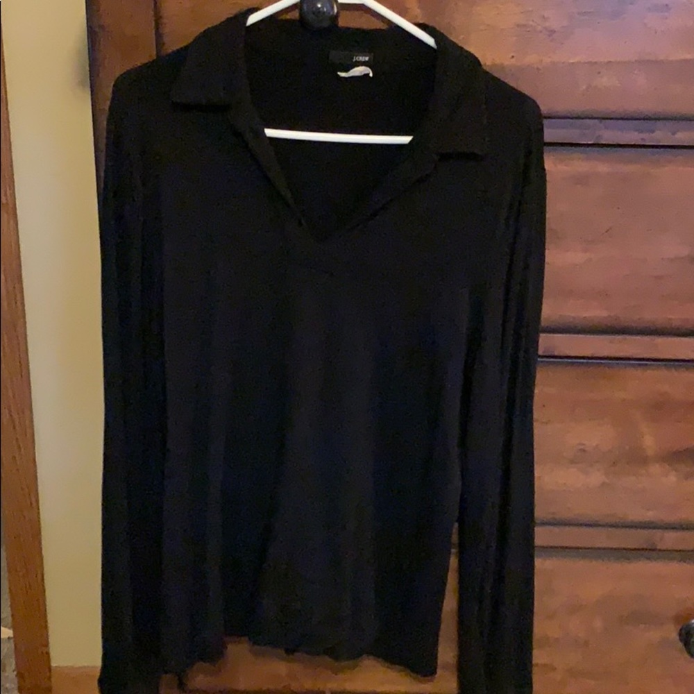 J Crew black long sleeve vneck w/collar shirt